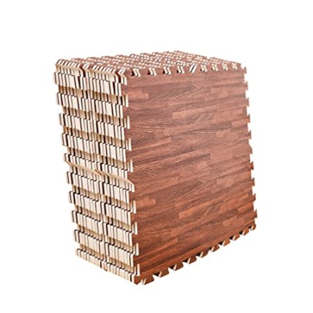 Puzzle Exercise Mat 1/2 Inches, 24X24 Inches Dark Wood Grain EVA Interlocking Foam Floor Tiles for Home Gym, Mat for Home Workout Equipment, Floor Padding for Kids, 25 Packs of 100 SQ FT 119950