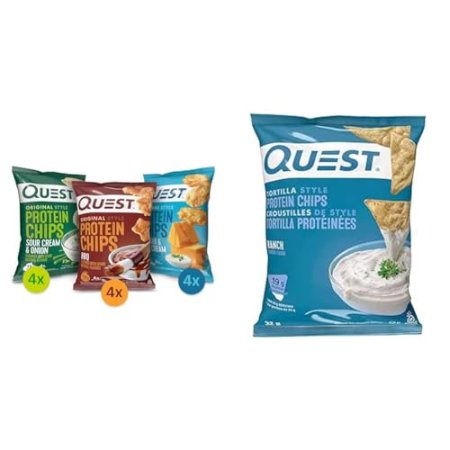 Quest Nutrition Protein Chips & Tortilla Chips Variety Bundle with BBQ, Cheddar & Sour Cream, Sour Cream & Onion, and Ranch Flavors (Pack of 13)