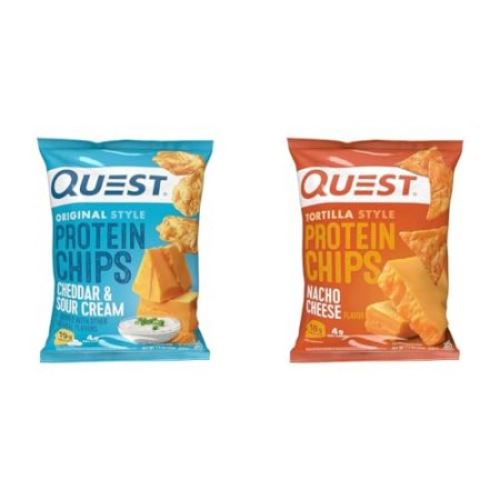 Quest Protein Chips Bundle - Cheddar & Sour Cream (Pack of 12) and Nacho Cheese Tortilla Style (Pack of 12)