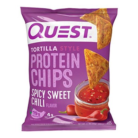 Quest Protein Chips, Cheddar & Sour Cream (Pack of 12) and Spicy Sweet Chili Tortilla Chips (Pack of 12)