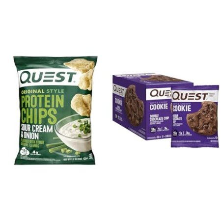 Quest Protein Chips & Cookies Bundle, Sour Cream Onion Chips (12 Count) & Double Chocolate Chip Cookies (12 Count)