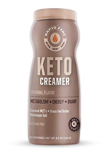 Rapidfire Caramel Macchiato Ketogenic Coffee Pods, Creamer with MCT Oil, Keto Diet, Supports Energy & Metabolism, Weight Loss, 16 Count Coffee Pods & 8.5 oz Creamer