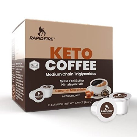 Rapidfire French Vanilla & Caramel Macchiato Ketogenic Keto Coffee Pods, Supports Energy & Metabolism, Weight Loss, Single Serve K Cups, 16 Count