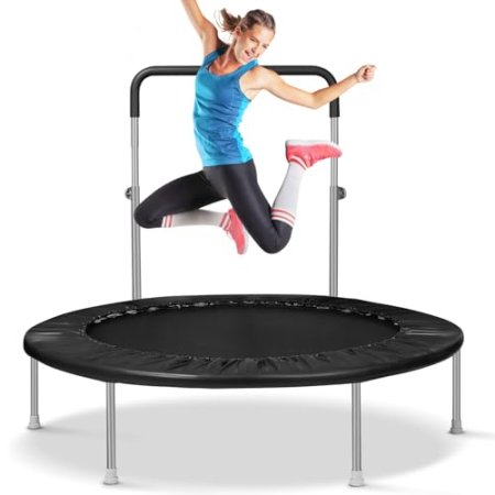 Rebounder Trampoline for Adults with Adjustable Bar, Mini Fitness Trampoline for Adults and Kids, Small Exercise Trampoline with Handle for Indoor Outdoor Workout