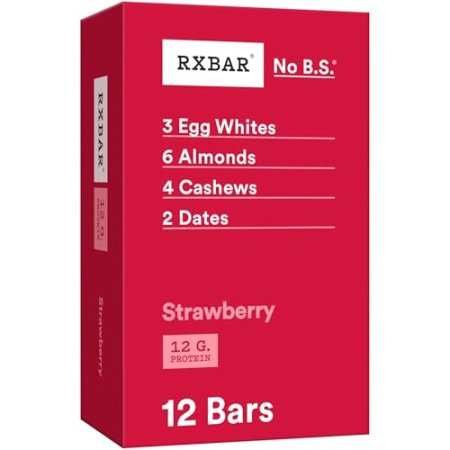 RXBAR Protein Bars, 12g Protein, Gluten Free Snacks, Strawberry, 22oz Box (12 Bars)