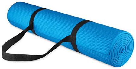 Signature Fitness All Purpose 1/4-Inch High Density Anti-Tear Exercise Yoga Mat with Carrying Strap with Optional Yoga Blocks, Multiple Colors