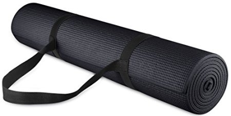 Signature Fitness All Purpose 1/4-Inch High Density Anti-Tear Exercise Yoga Mat with Carrying Strap with Optional Yoga Blocks, Multiple Colors