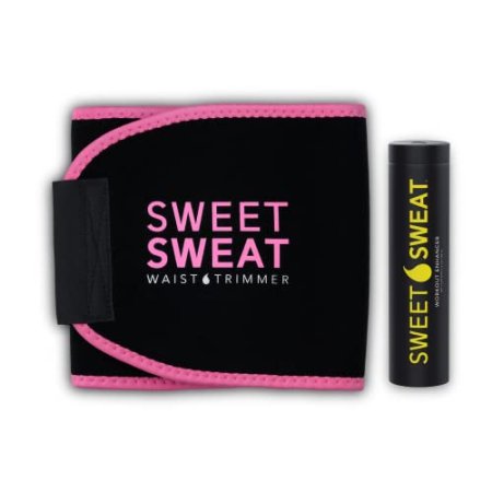 Sports Research Sweet Sweat Original Waist Trimmer (Pink, Medium) & Sweet Sweat Original Stick (6.4oz) Bundle