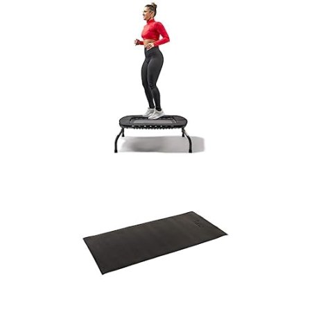 Sunny Health & Fitness Springless Mini Fitness Trampoline Premium Adjustable Bungee-Style Indoor/Outdoor Exercise Rebounder (36”) SF-S021047 + Home Gym Foam Floor Protector Mat