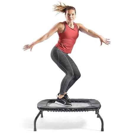 Sunny Health & Fitness Springless Mini Fitness Trampoline – Premium Adjustable Bungee-Style Indoor/Outdoor Exercise Rebounder for Quieter and Safer Workouts