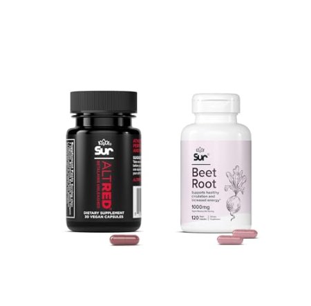 Sur Beet Root Capsules for Muscle Recovery and Sports Nutrition and Sur Organic Beet Root Capsules Bundle