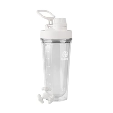 Takeya 24 oz Tritan Plastic Shaker Bottle - Premium BPA Free Protein Shakes Mixer, Leakproof Spout Lid, Shatterproof, Cloud White