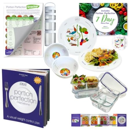 The Ultimate Portion Control Pack for Weight Loss, Porcelain Plates & Bowls, Clear Instructions for Men, Women & Children, Protein, Carbs & Veg