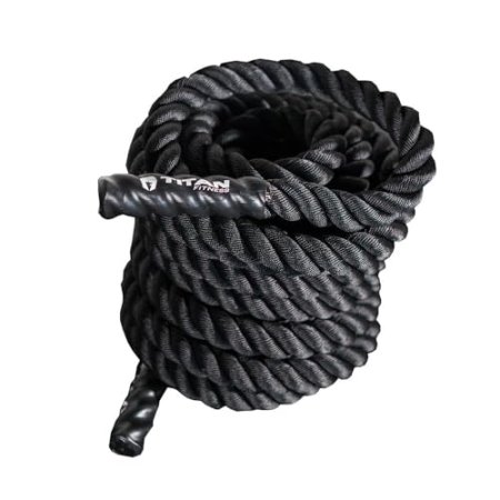 Titan Fitness Battle Rope 30ft x 1.5in, Poly Dacron Heavy Rope for Home Gym Conditioning Workouts, Cross-Train, Strength Training Exercises