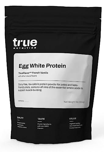 True Nutrition Egg White Protein Powder - 24g Non-GMO Egg Protein per Serving - Low Carb, Low Fat, Paleo, Keto, Gluten Free, Dairy Free, Soy Free (French Vanilla, 1lb)