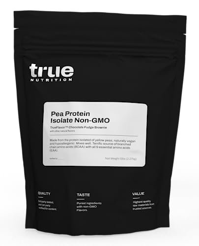 True Nutrition Pea Protein Powder Isolate - 25g Non-GMO Vegan Protein Powder per Serving - Low Carb, Low Fat, High Leucine - Gluten Free, Dairy Free, Soy Free - Chocolate Fudge Brownie - 5LB