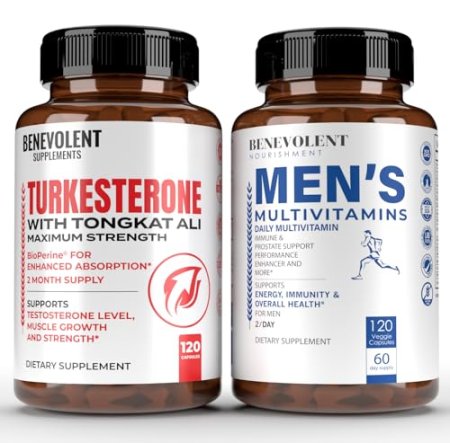 Turkesterone 8,000mg [Highest Purity] + Multivitamin for Men - High Absorption Supplement with Tongkat Ali - Increase Stamina, Lean Muscle Growth - Essential Daily Vitamins for Men, Biotin, Magnesium