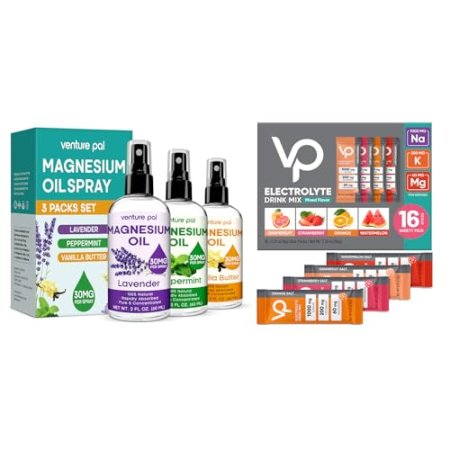 Venture Pal 3 Packs Portable Topical Magnesium Oil Set, High Sodium Sugar Free Electrolytes Powder Packet | 16 Stick