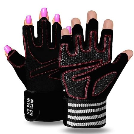 Weight Lifting Gloves for Women Gym Workout with Wrist Support,Padded Half Finger Gloves for Fitness Exercise