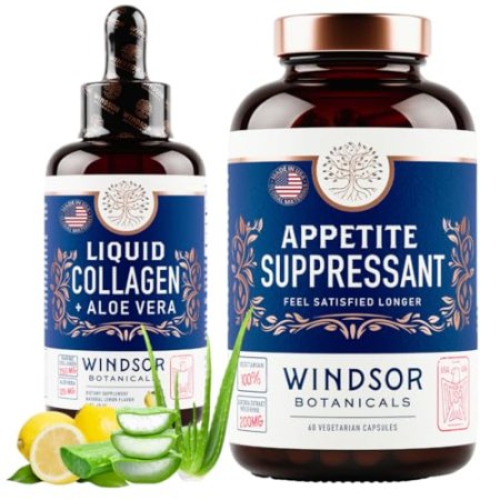 WINDSOR BOTANICALS Appetite Suppressant and Liquid Collagen Marine Diet and Beauty Bundle