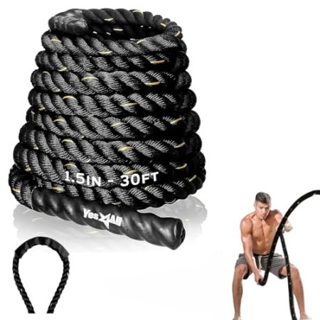 Yes4All 1.5/2 Inch Battle Ropes with Extra Protective Sleeve, Workout Ropes for Cross-Training Home Gym & Fitness Exercises, Strength Training - 30,40,50 Feet Lengths Available