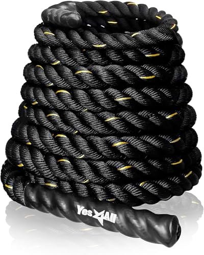 Yes4All 1.5/2 Inch Battle Ropes with Extra Protective Sleeve, Workout Ropes for Cross-Training Home Gym & Fitness Exercises, Strength Training - 30,40,50 Feet Lengths Available