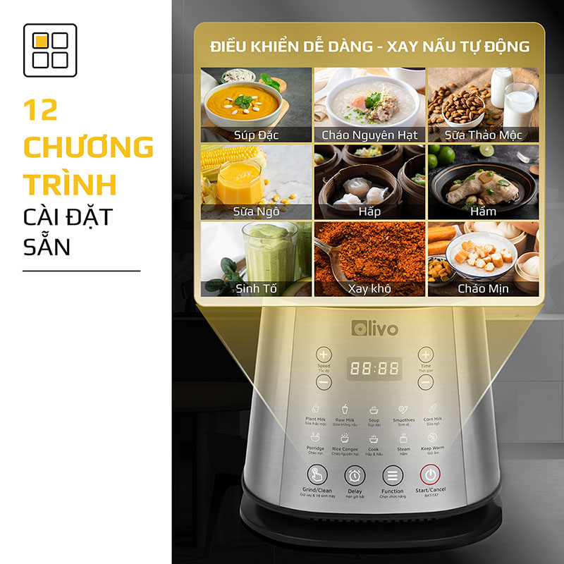 Chương trình nấu đa năng và dễ sư dụng của máy làm sữa hạt Olivo X20