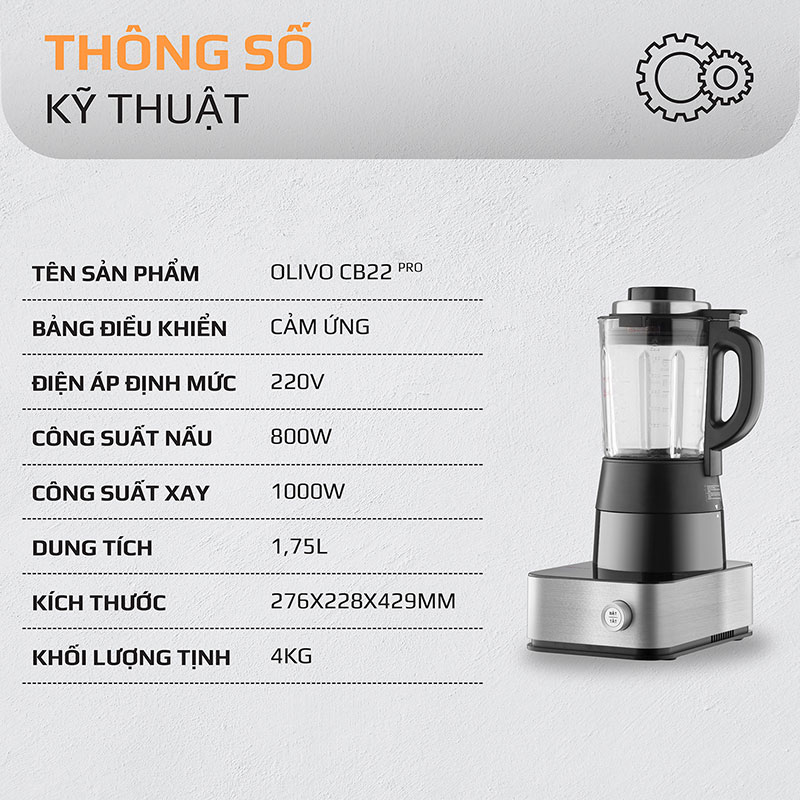 Thông số cơ bản máy làm sữa hạt Olivo X20