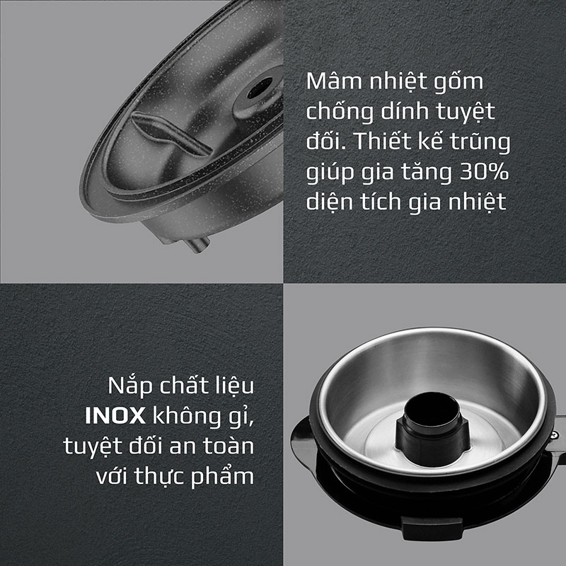 Mâm nhiệt gốm và nắp inox không gỉ