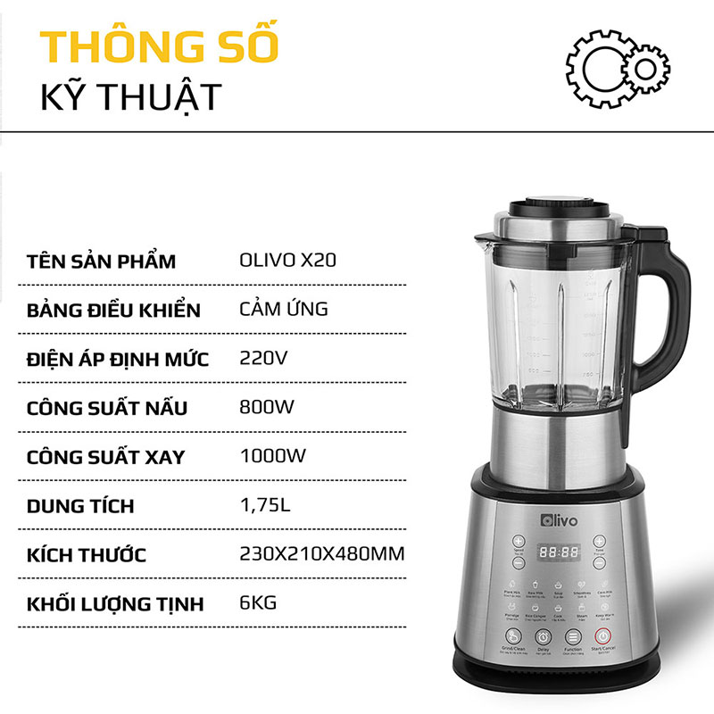 Thông số kỹ thuật của máy làm sữa hạt Olivo X20