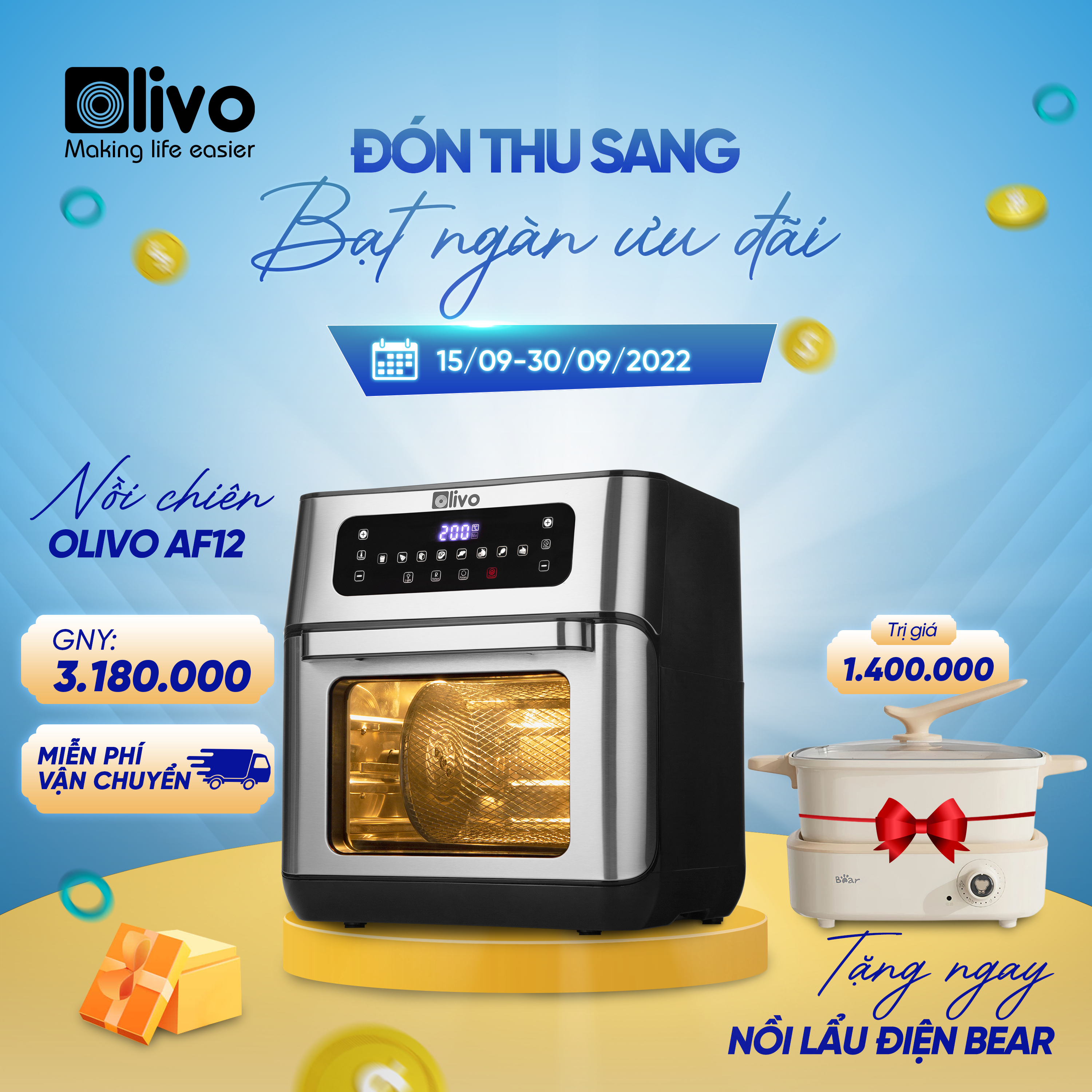 Nồi chiên không dầu Olivo AF12 chính hãng, giá rẻ nhất