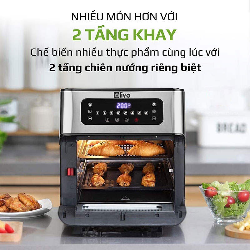 Thiết kế 2 tầng khay có thể chiên nướng riêng biệt