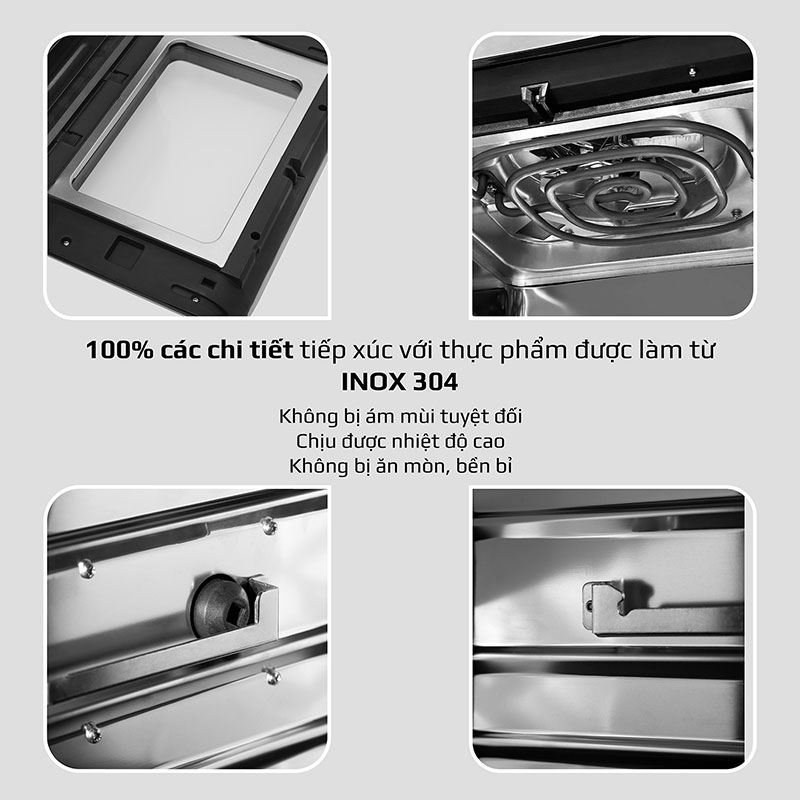 Sử dụng chất liệu inox 304 cao cấp, độ bền cao, an toàn cho sức khỏe