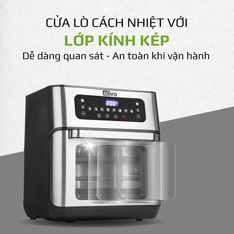 Thiết kế cửa lò nướng lớp kính kép giúp dễ dàng quan sát