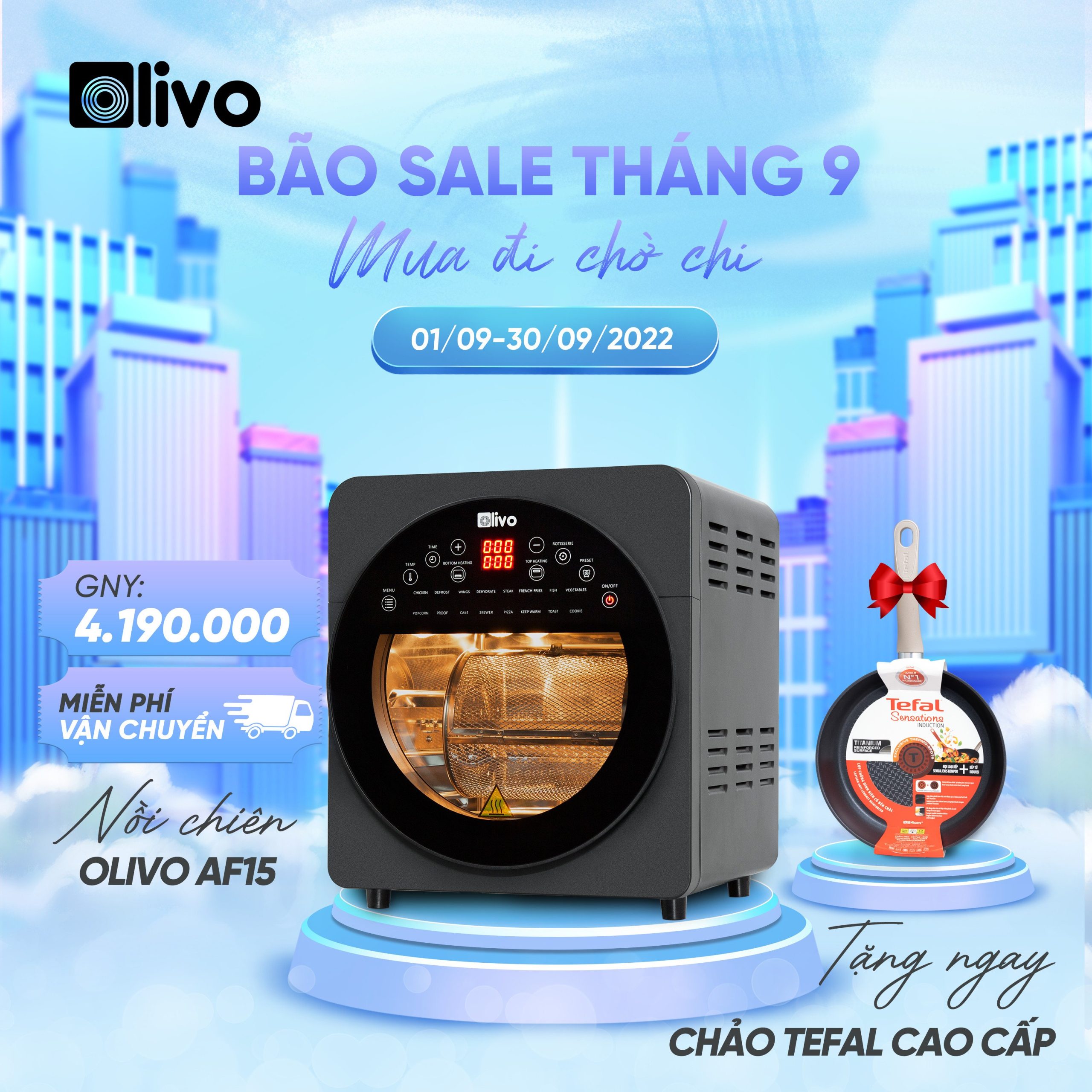 Nồi chiên không dầu Olivo AF15 (15 lít) BH chính hãng 24 tháng