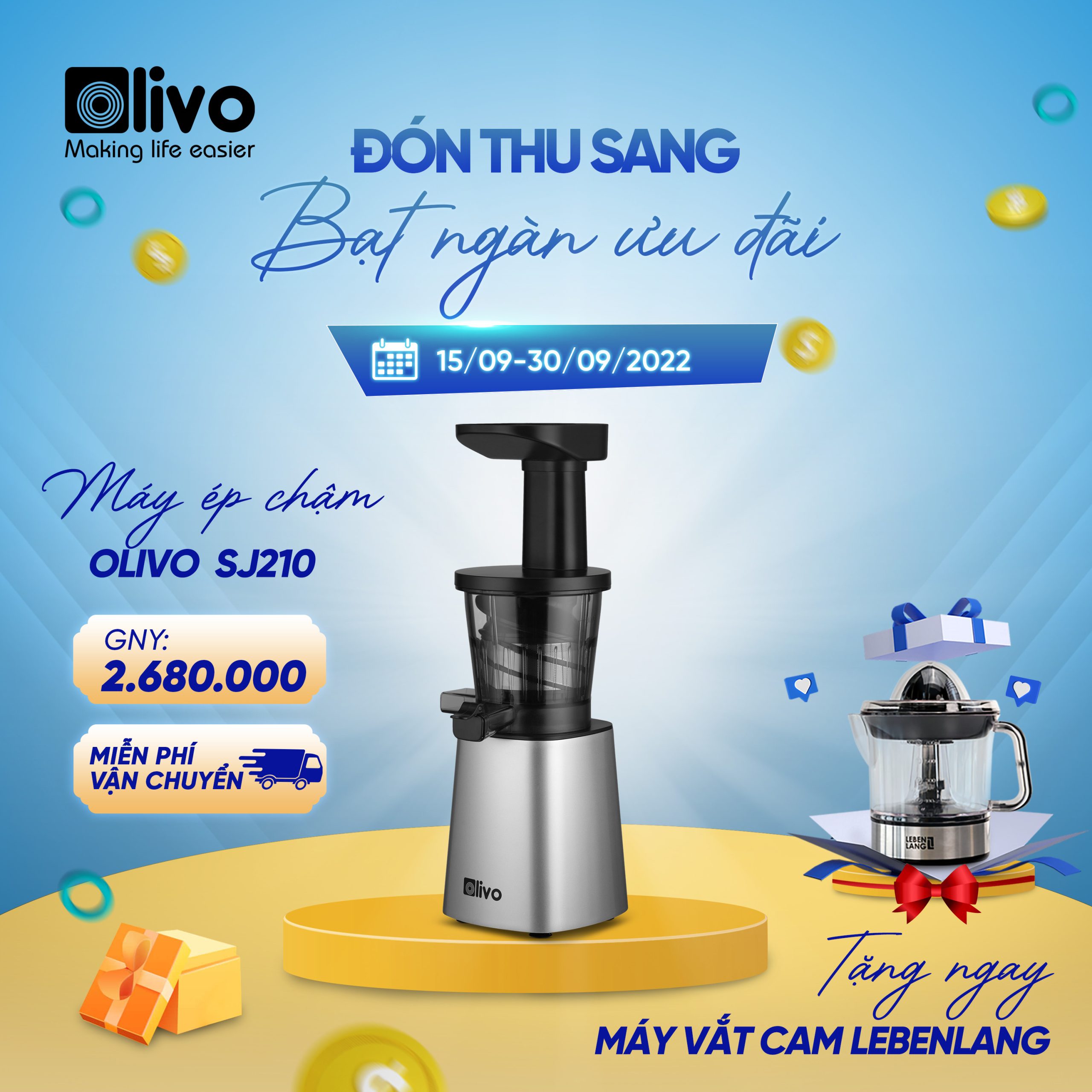 Máy Ép Chậm Olivo SJ210 Ép Kiệt Bã 97% - BH chính hãng 24 tháng