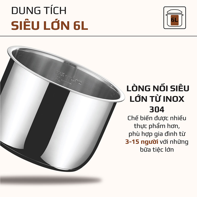 Dung tích lớn cho gia đình đông người