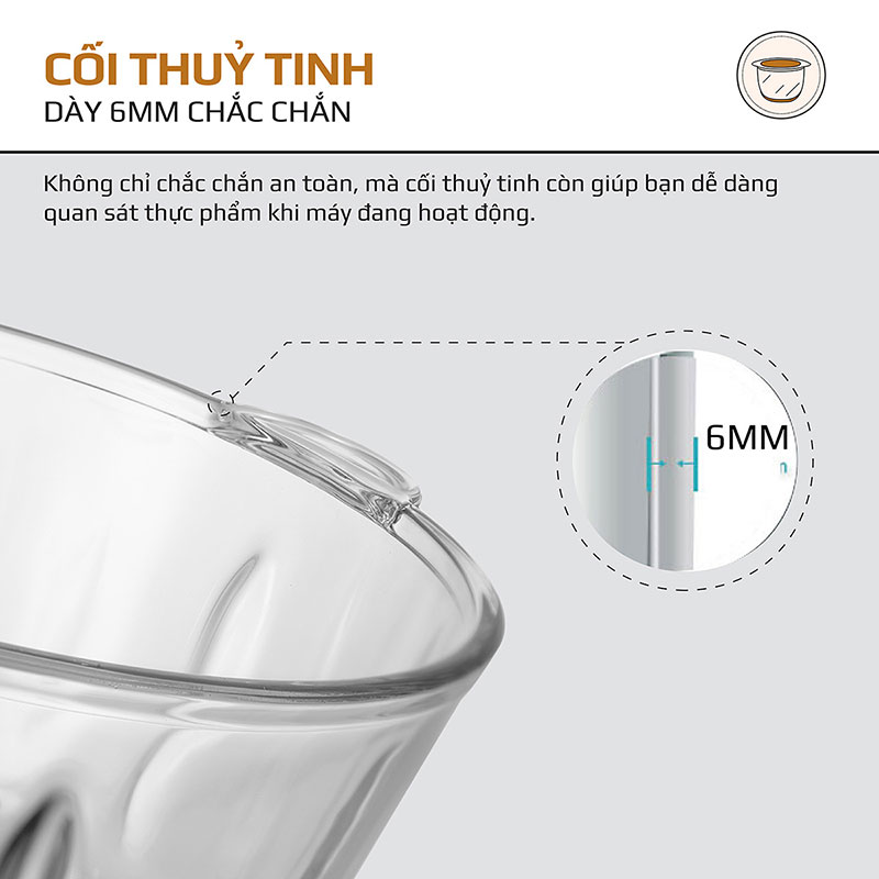 Cối thủy tinh dày dặn, chắc chắn